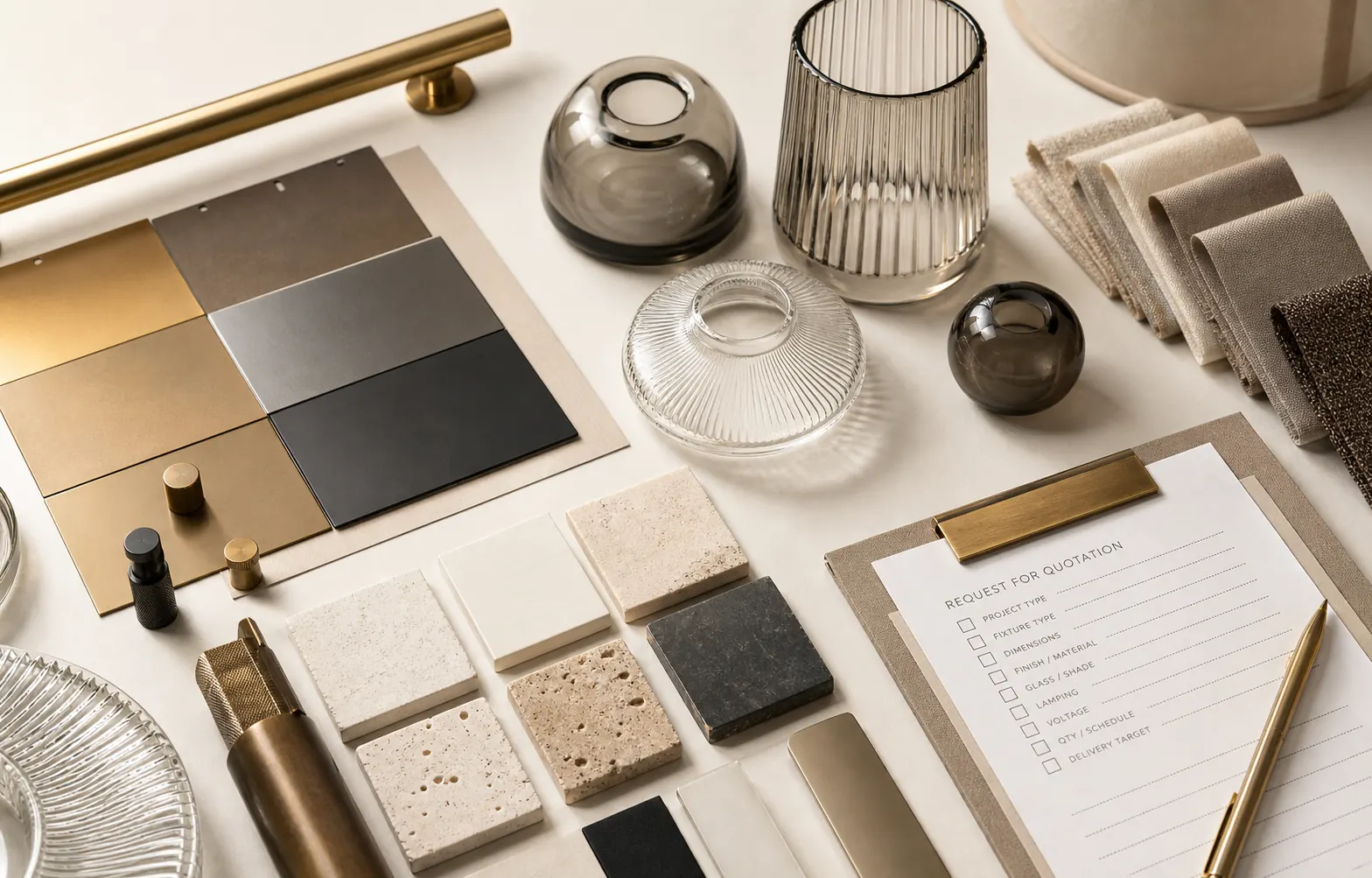 Lighting finish, material, and shade samples for custom development